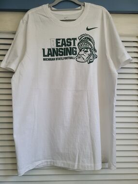 Nike White T-Shirt with Green Michigan State East Lansing Graphic